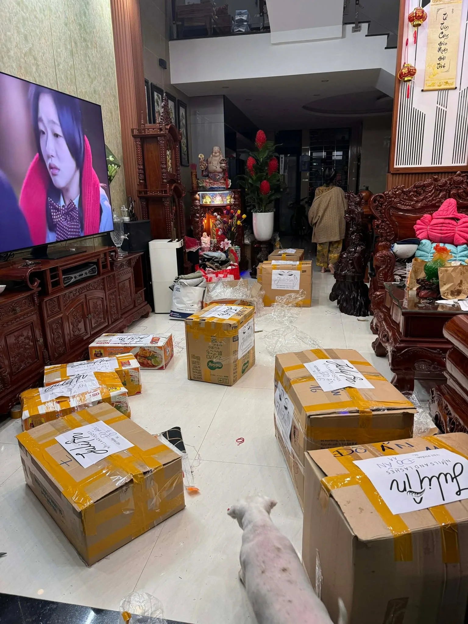 JuliAn team and charity relief boxes — flood relief drive for Vietnam
